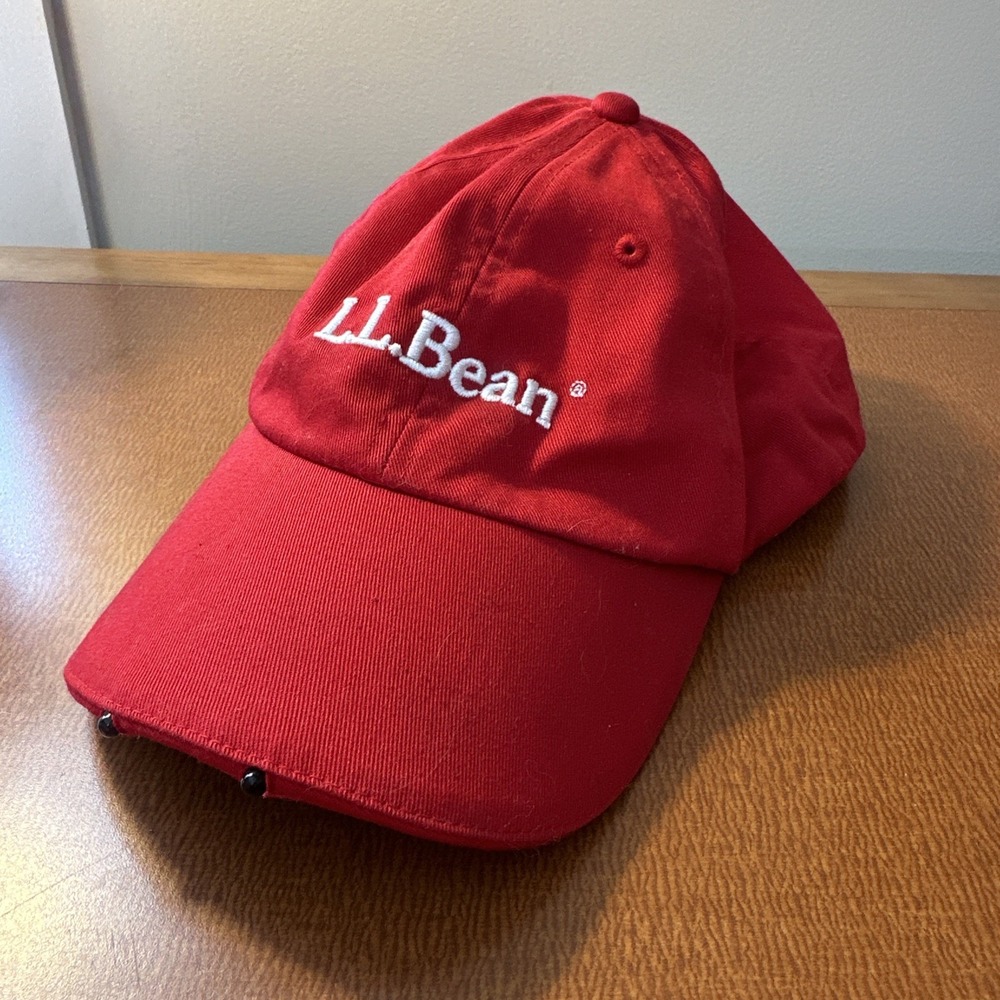 L.L. Bean Red Strapback L.E.D. Lighted Pathfinder Hat Baseball Cap Hunting